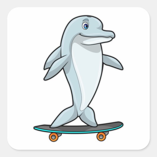 Dolfijn als Skater met skateboard Vierkante Sticker (Voorkant)