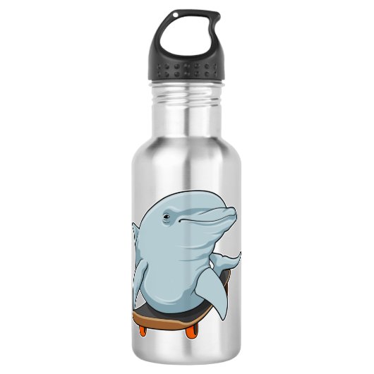 Dolfijn als Skater met skateboard Waterfles (Voorkant)