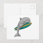 Dolfijn als surfer met surfplank briefkaart (Voorkant / Achterkant)