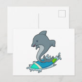Dolfijn als surfer met surfplank briefkaart (Voorkant / Achterkant)