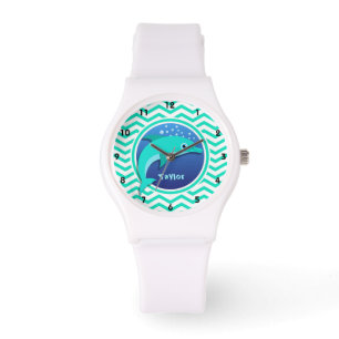 Dolfijn; Aqua Green Chevron Horloge