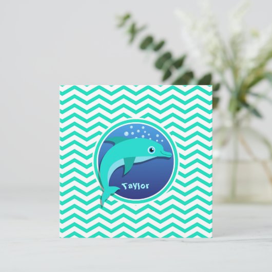 Dolfijn; Aqua Green Chevron Kaart (Staand voorkant)