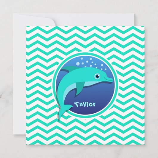Dolfijn; Aqua Green Chevron Kaart (Voorkant)