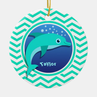 Dolfijn; Aqua Green Chevron Keramisch Ornament