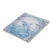 Dolfijn Art Nouveau Faux Relief Lichtblauw Links Tegeltje (Zijkant)