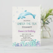 Dolfijn baby shower meisje uitnodiging (Staand voorkant)