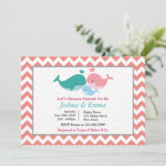 Dolfijn Baby shower uitnodiging (Staand voorkant)