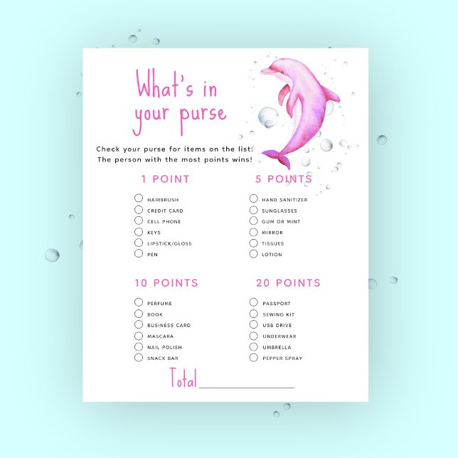 Dolfijn baby shower - Wat in je tas spel (Creator heeft geüpload)