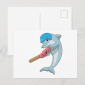 Dolfijn bij Cricket met cricketbat Briefkaart (Voorkant / Achterkant)