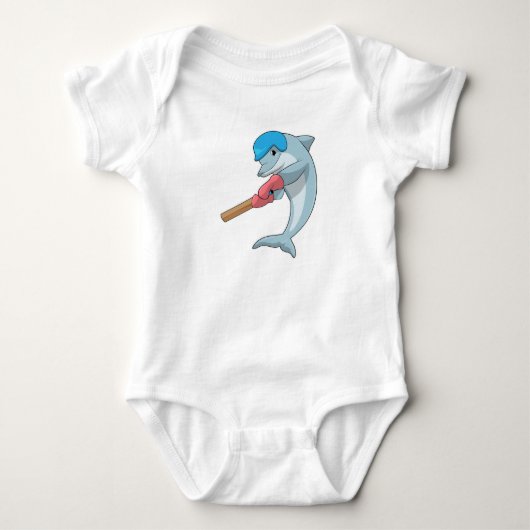 Dolfijn bij Cricket met cricketbat Romper (Voorkant)