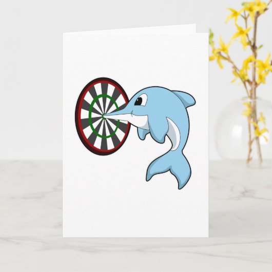 Dolfijn bij Darts met Dartbord Kaart (Gele Bloem)