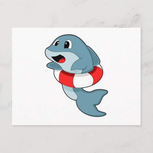 Dolfijn bij het zwemmen met zwemring briefkaart (Voorkant)