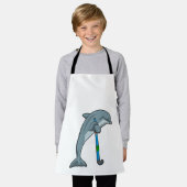 Dolfijn bij hockey met hockeystick schort (Gedragen)
