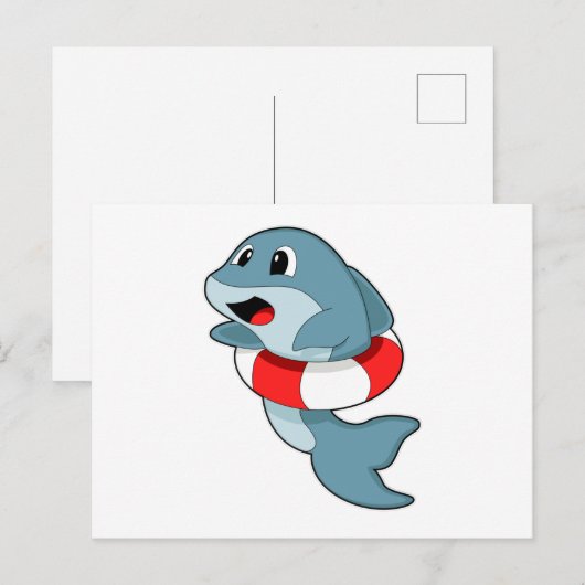 Dolfijn bij zwemmen met zwemring briefkaart (Voorkant / Achterkant)