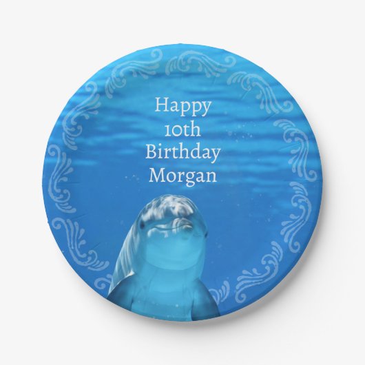 Dolfijn Blauwe Oceaan 10e Verjaardagsfeestje Papieren Bordje (Voorkant)