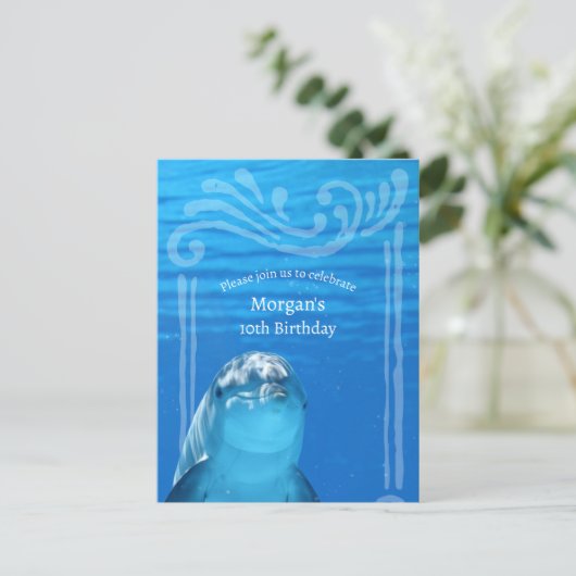 Dolfijn Blauwe Oceaan 10e Verjaardagsfeestuitnodig Briefkaart (Staand voorkant)