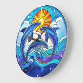 Dolfijn Dans van het Licht - Glas in lood Ocean Grote Klok (Hoek)