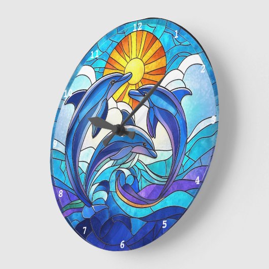 Dolfijn Dans van het Licht - Glas in lood Ocean Grote Klok (Hoek)