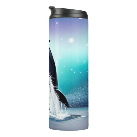 Dolfijn die in de oceaan springt thermosbeker (Geroteerd rechts)