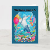 Dolfijn Dragen Verjaardag pet met taart Verjaardag Kaart (Voorkant)