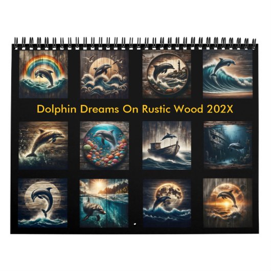 Dolfijn Dromen op Rustiek Hout 2025 Kalender (Hoes)