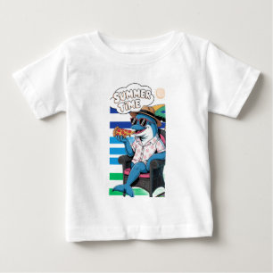 Dolfijn eet pizza in de zomer T-Shirt Baby Bodysui