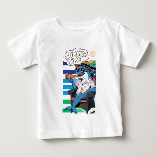Dolfijn eet pizza in de zomer T-Shirt Baby Bodysui (Voorkant)