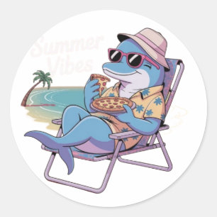 Dolfijn eet pizza ronde sticker