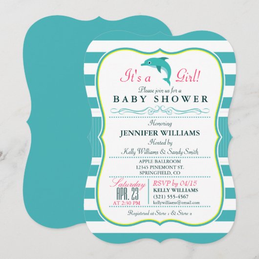 Dolfijn, Elegant, Nautisch Thema Baby shower Kaart (Voorkant / Achterkant)