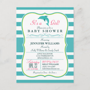 Dolfijn, Elegant, Nautisch Thema Baby shower Uitnodiging Briefkaart