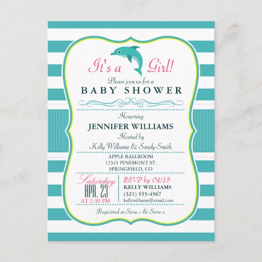 Dolfijn, Elegant, Nautisch Thema Baby shower Uitnodiging Briefkaart (Voorkant)