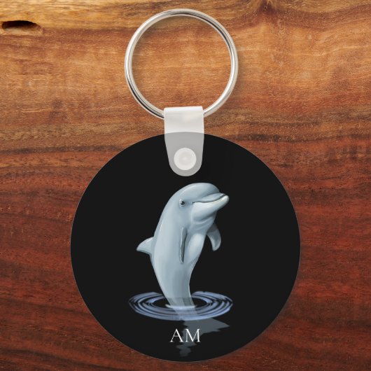 Dolfijn en Monogram op zwart Sleutelhanger (Voorkant)