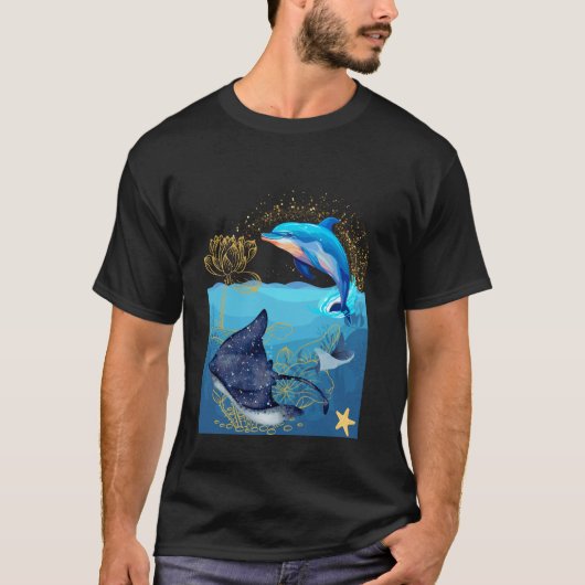 Dolfijn en Rog met Lotusbloem T-shirt (Voorkant)