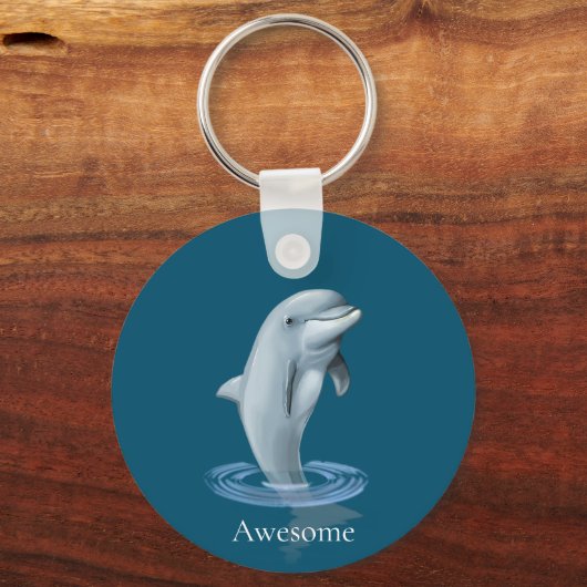 Dolfijn en tekst op Ocean Blue Sleutelhanger (Voorkant)