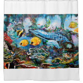 Dolfijn en visswim nabij rif douchegordijn (Voorkant)