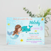 Dolfijn en zeemeermin verjaardagsuitnodiging Onder Kaart (Staand voorkant)