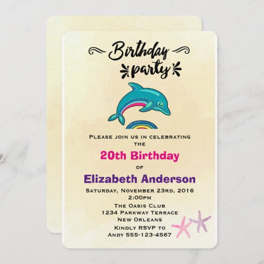 Dolfijn en zeester Tropische thema verjaardag Kaart (Voorkant / Achterkant)