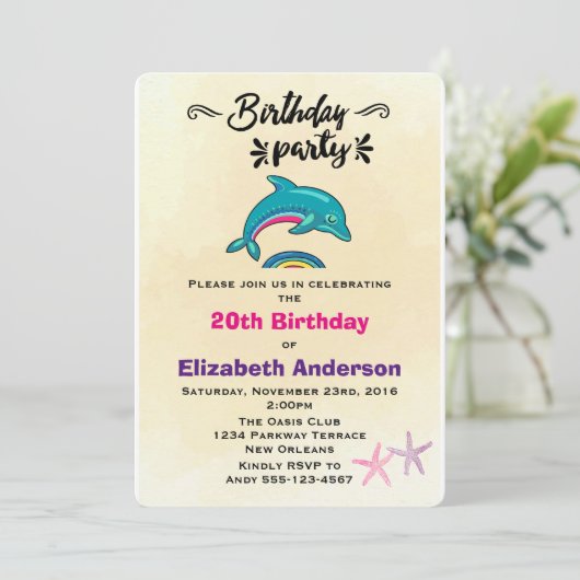 Dolfijn en zeester Tropische thema verjaardag Kaart (Staand voorkant)