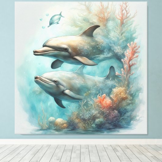 Dolfijn Fantasie 6 Canvas Afdruk (Insitu (Houten vloer))