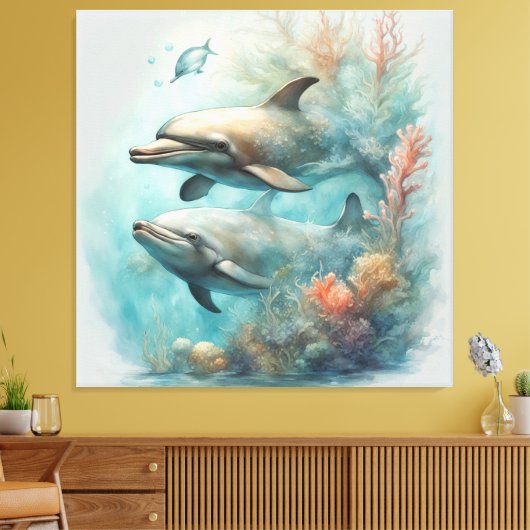 Dolfijn Fantasie 6 Canvas Afdruk (Insitu (Woonkamer))