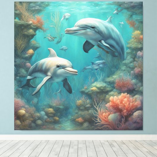 Dolfijn Fantasie 7 Canvas Afdruk (Insitu (Houten vloer))
