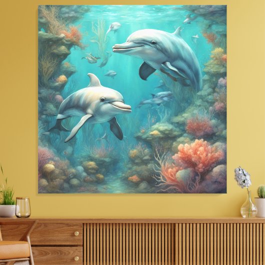 Dolfijn Fantasie 7 Canvas Afdruk (Insitu (Woonkamer))