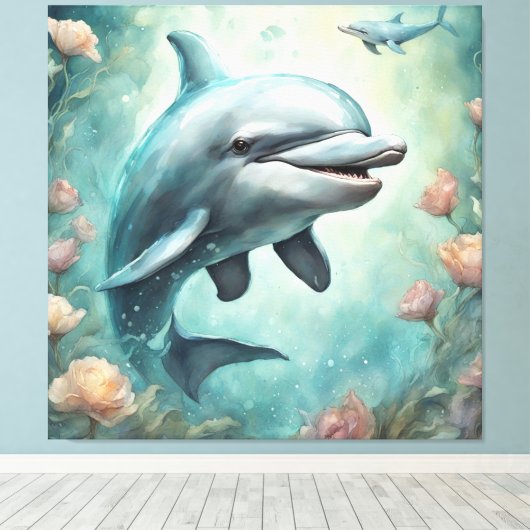 Dolfijn Fantasie 8 Canvas Afdruk (Insitu (Houten vloer))