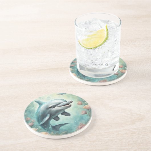 Dolfijn Fantasie 8 Zandsteen Onderzetter (Zijkant)