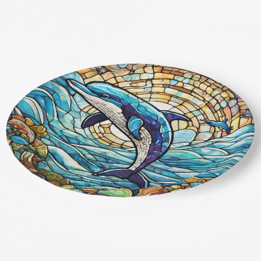 Dolfijn gekleurd glas papieren bordje (Gekanteld)