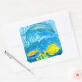 Dolfijn Gele Tang Tropische Vis Vierkante Sticker (Envelop)