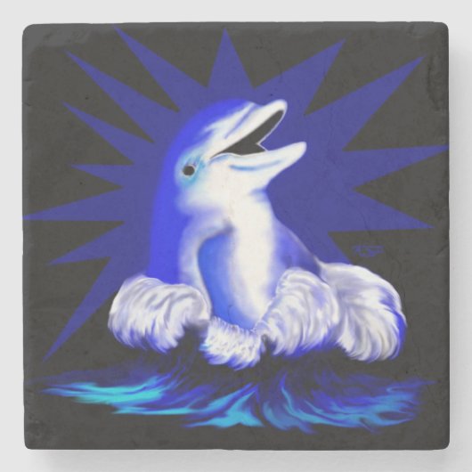 Dolfijn glimlachen stenen onderzetter (Voorkant)