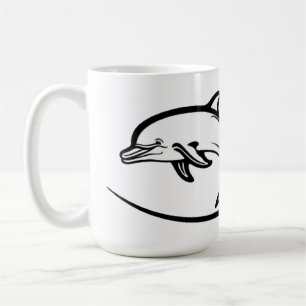 Dolfijn Hart Vriendschap Emble Two-Tone Mok, 15 oz Koffiemok