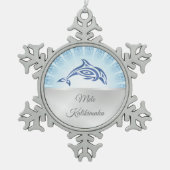 Dolfijn Hawaïaanse Kerstmis Tin Sneeuwvlok Ornament (Voorkant)