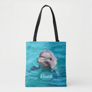 Dolfijn in blauw water personaliseren tote bag